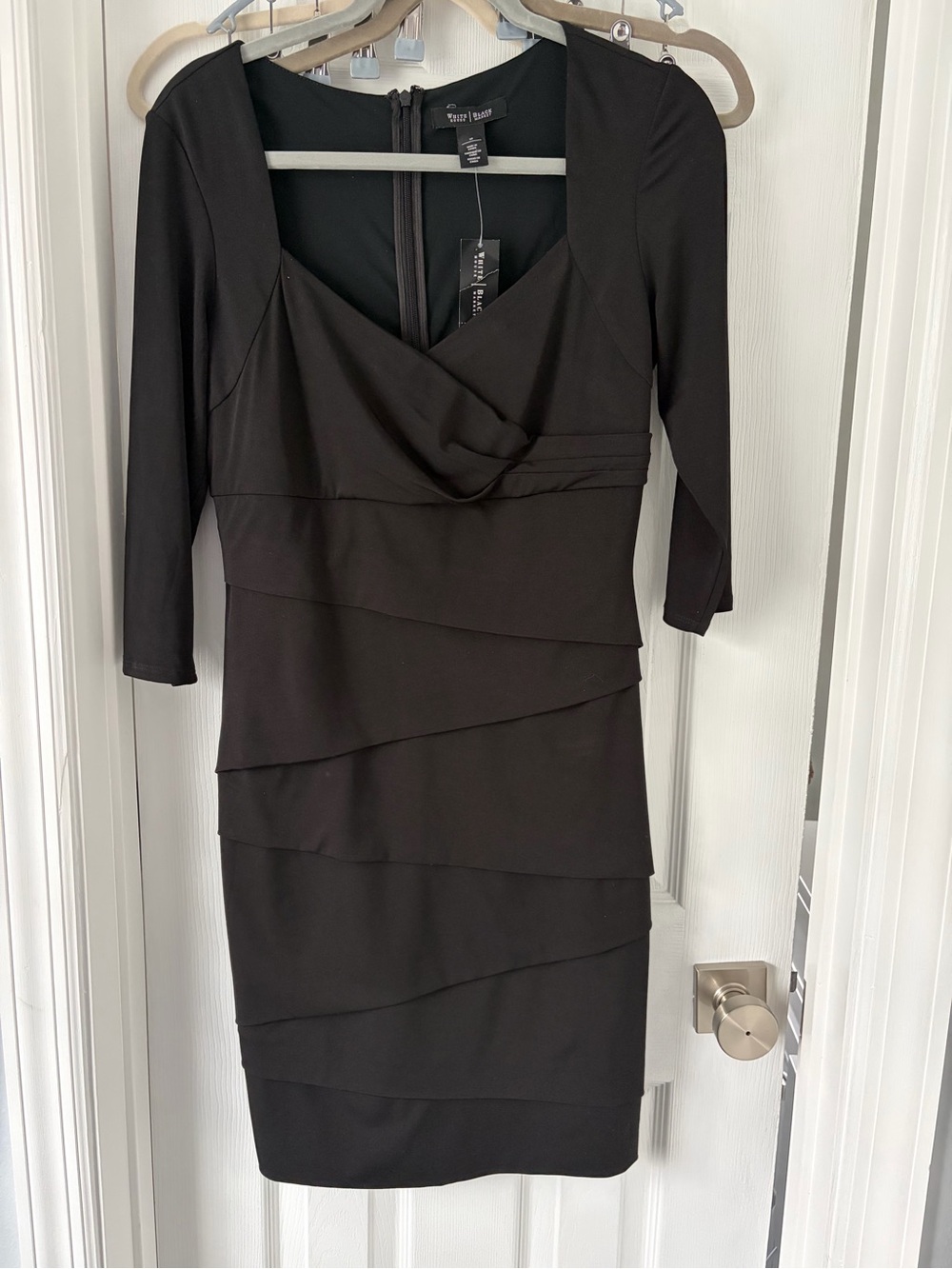 White House Black Market Black Layered V-Neck Long Sleeve Dress